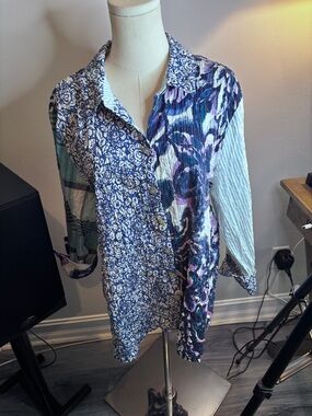 Habitat Mixed-Print Button-Up Shirt in Blue & Purple Large
